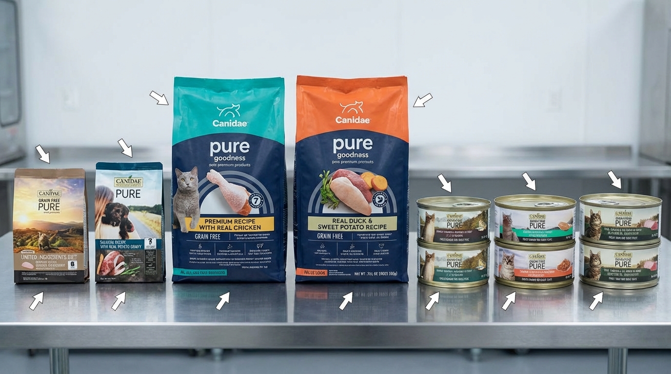 CANIDAE 咖比寵物食品選購攻略對比圖,分析產品特色,助您輕鬆挑選合適糧食。