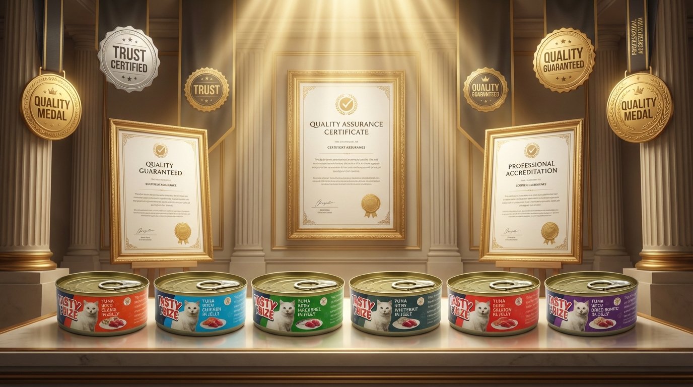 TASTY PRIZE 品質保證與專業認證展示，確保產品安全與品牌信任度。