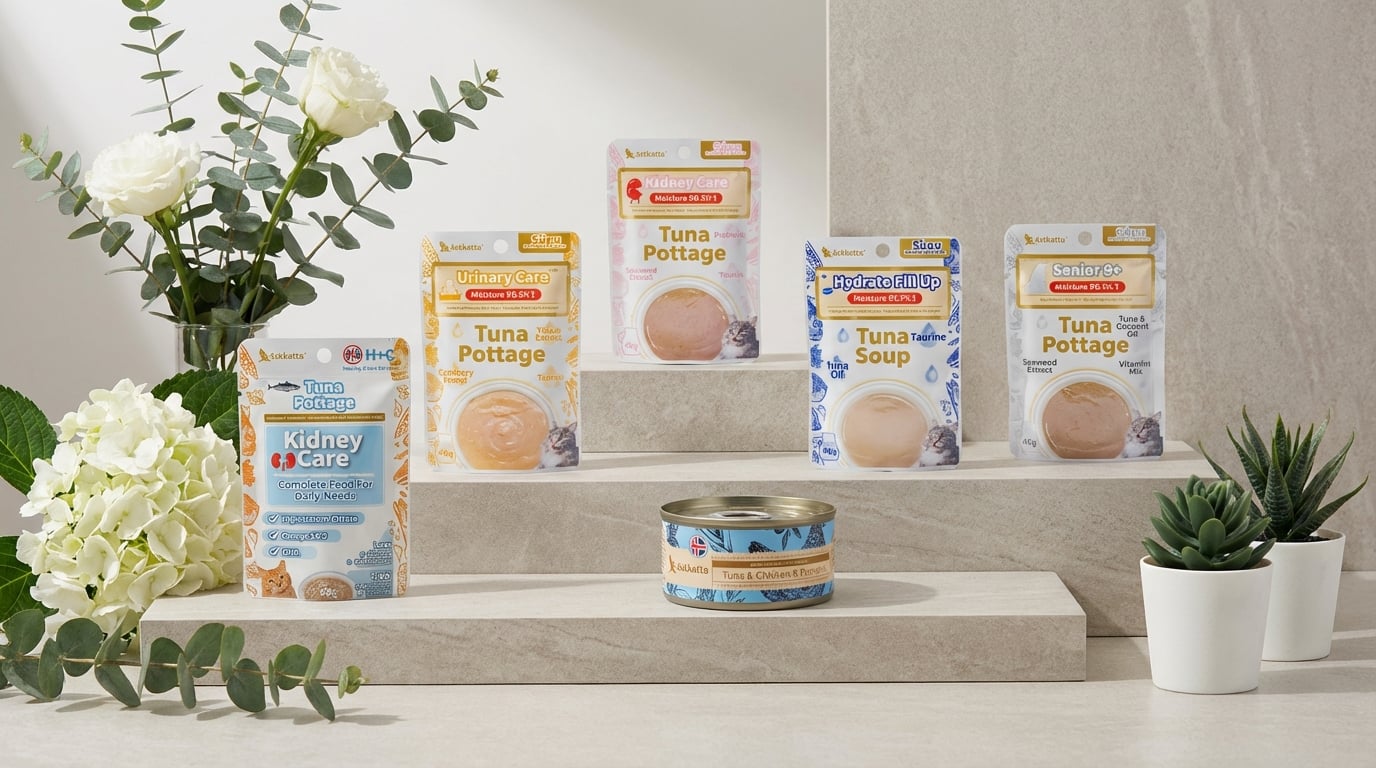 Astkatta 品牌旗艦形象照，展現頂級寵物主食罐的高端質感與品牌故事。