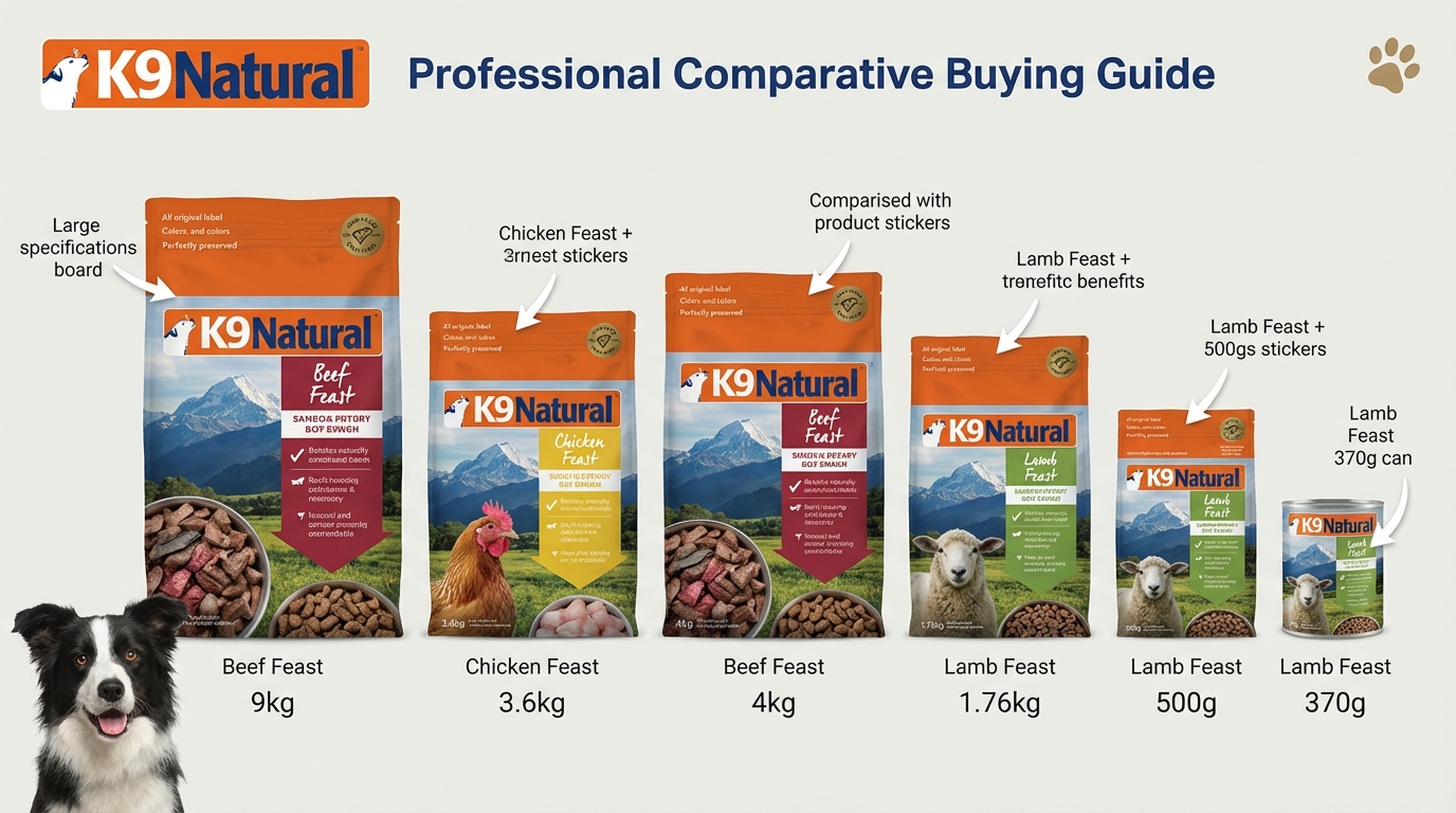 K9 Natural 寵物食品選購攻略對比圖，助您輕鬆比較產品特色並做出明智選擇。