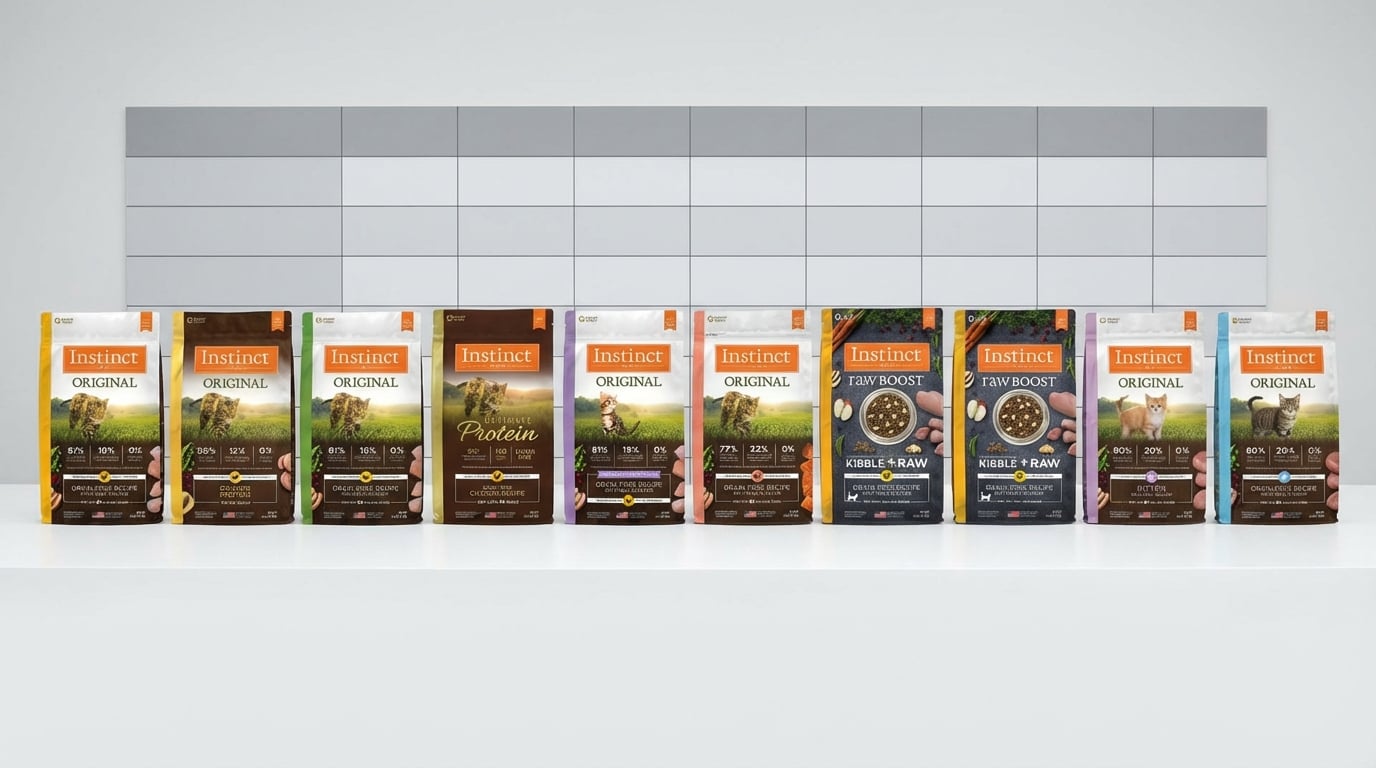 Instinct 本能 寵物飼料系列比較對照表,幫助消費者快速掌握選購攻略。