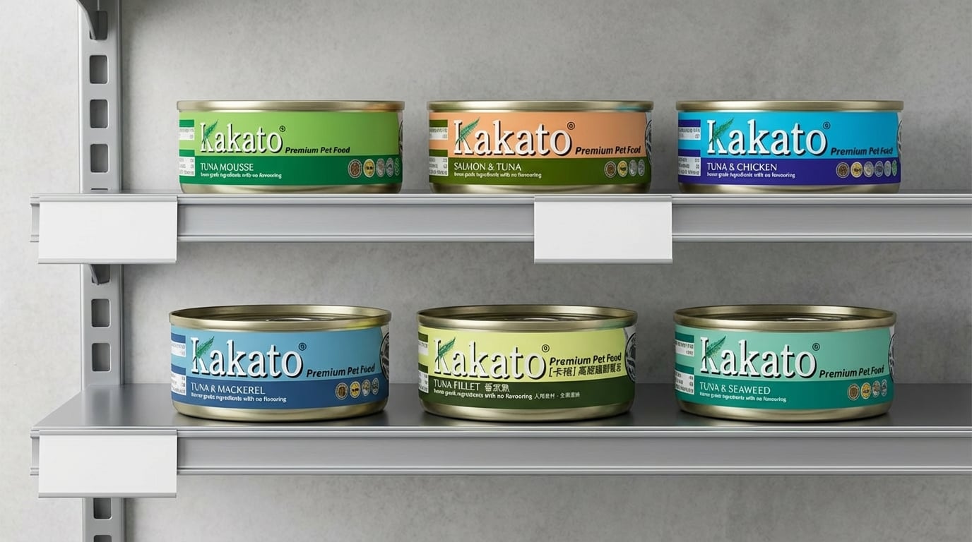 Kakato 卡格 產品分類導覽圖，清晰展示多元寵物食品線，方便快速選購。