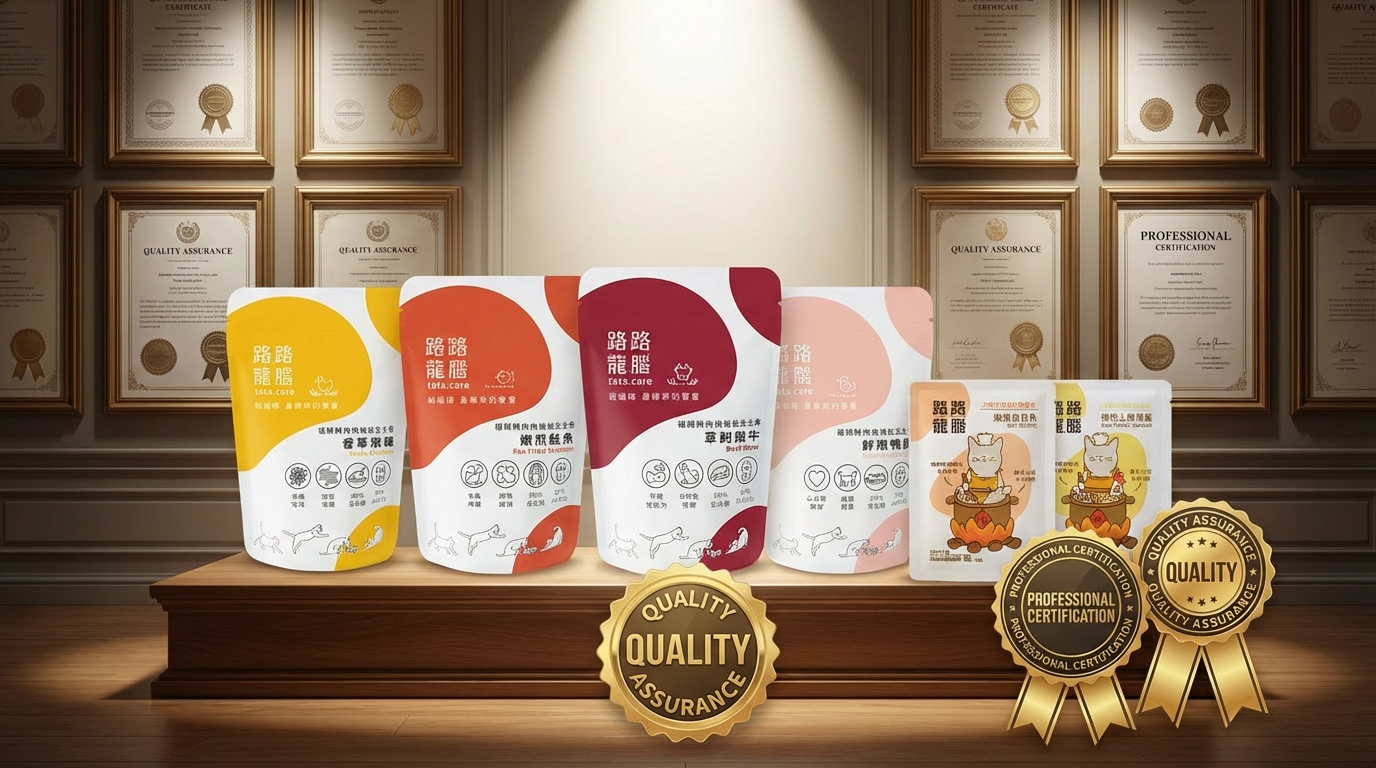 踏踏寵膳 信任認證與品質保證展示圖,強調專業認證與嚴格的安全生產標準。