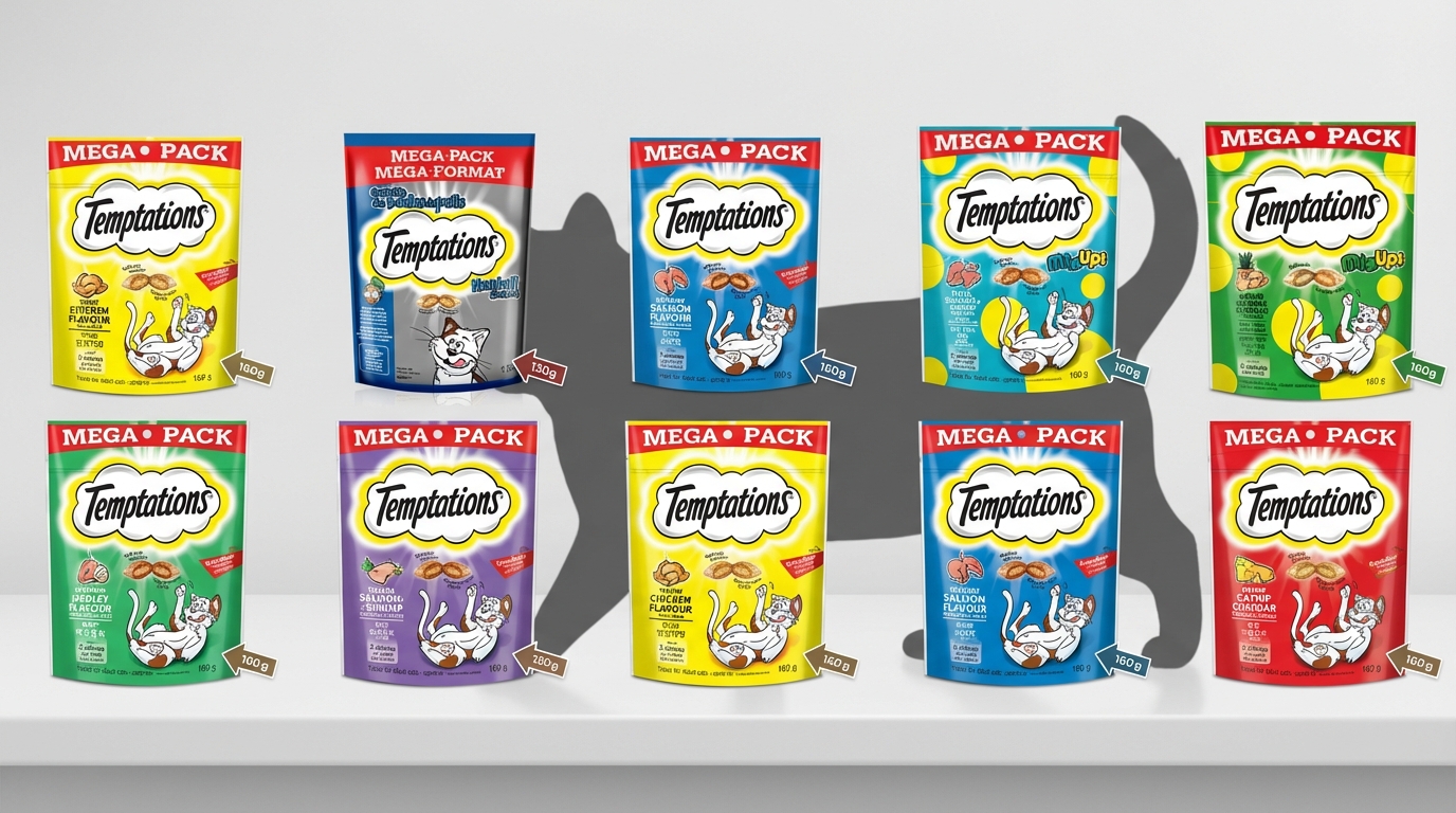 Temptations 貓零食系列選購攻略對比圖，助您快速挑選最合適的產品。