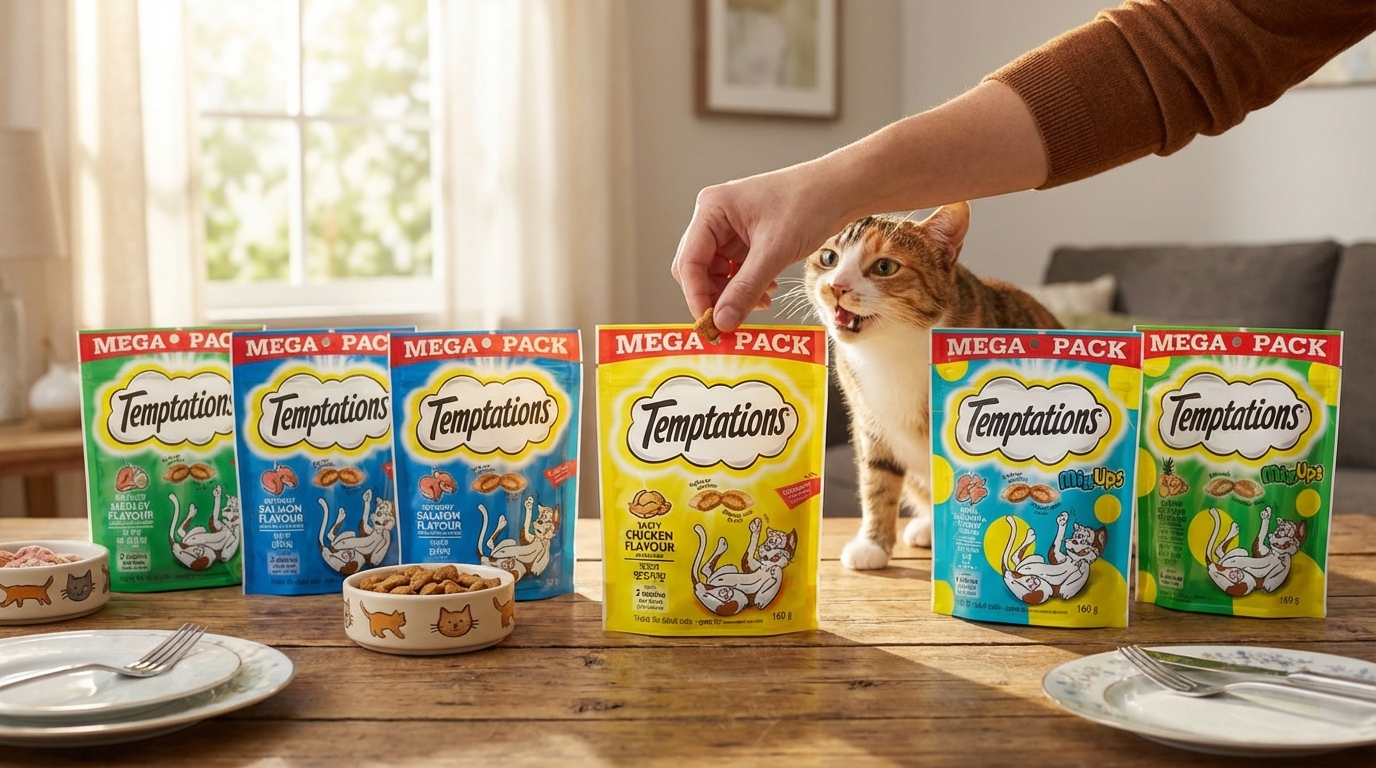 Temptations 貓零食餵食互動示範，輕鬆掌握與愛貓的美味互動技巧。