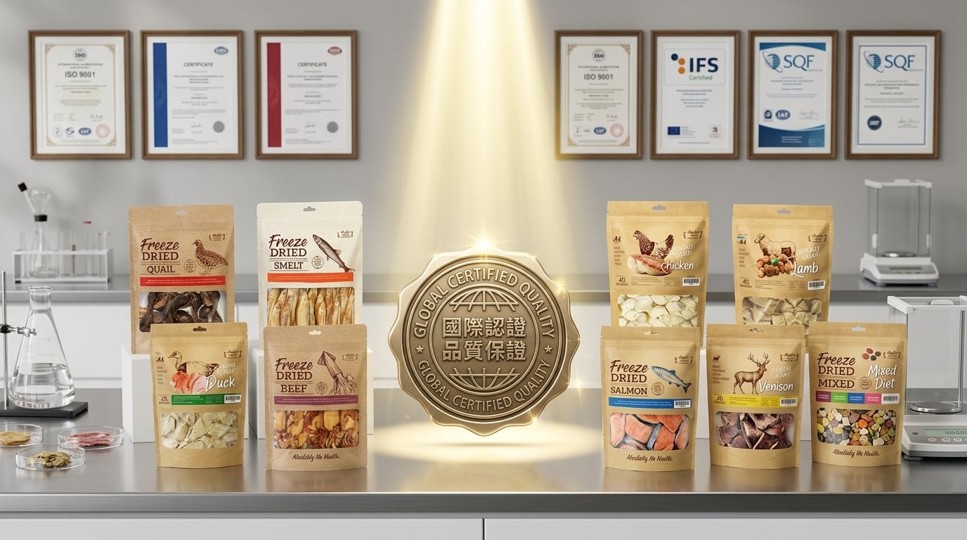 Absolute Bites 品質保證與專業認證標章，提供寵物食品安全與信任承諾。