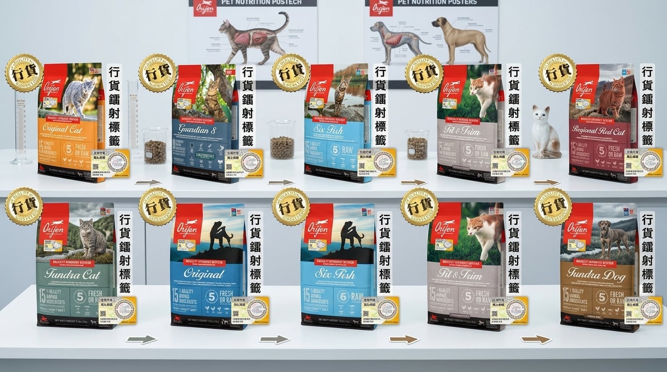 Orijen 渴望 貓狗飼料系列產品比較表，提供專業配方選購攻略與指南。