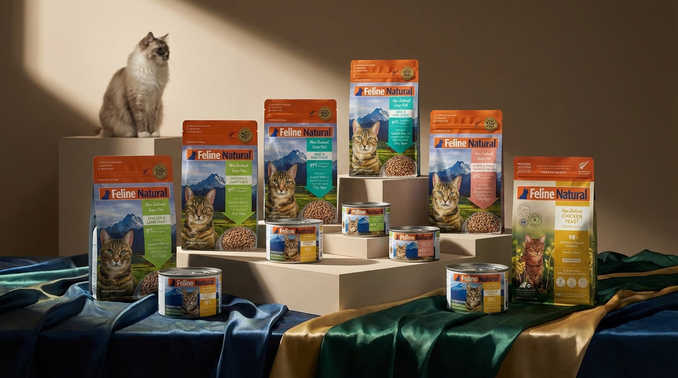 Feline Natural 品牌旗艦形象照，傳遞紐西蘭高品質天然貓糧的品牌故事。