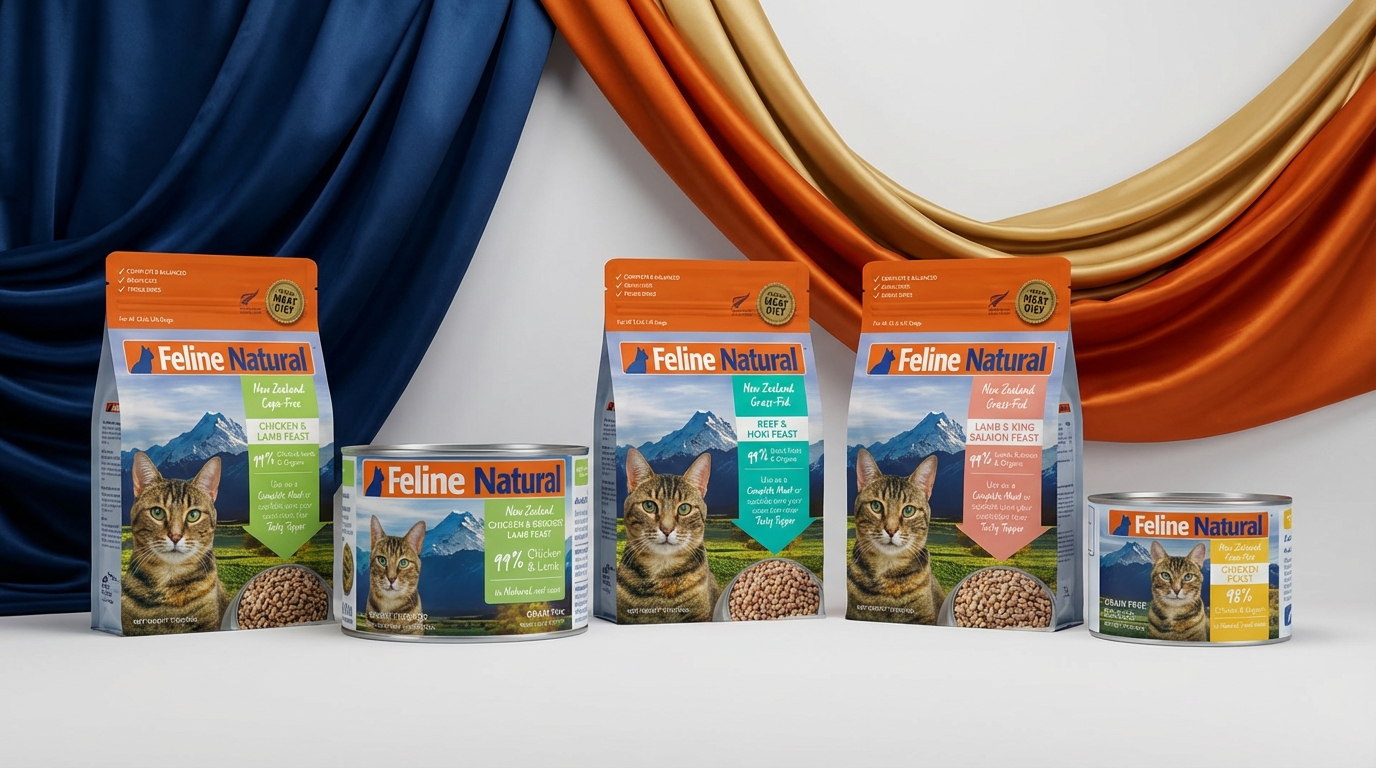 Feline Natural 品牌旗艦形象，展現紐西蘭天然貓糧的高端品質與品牌故事。