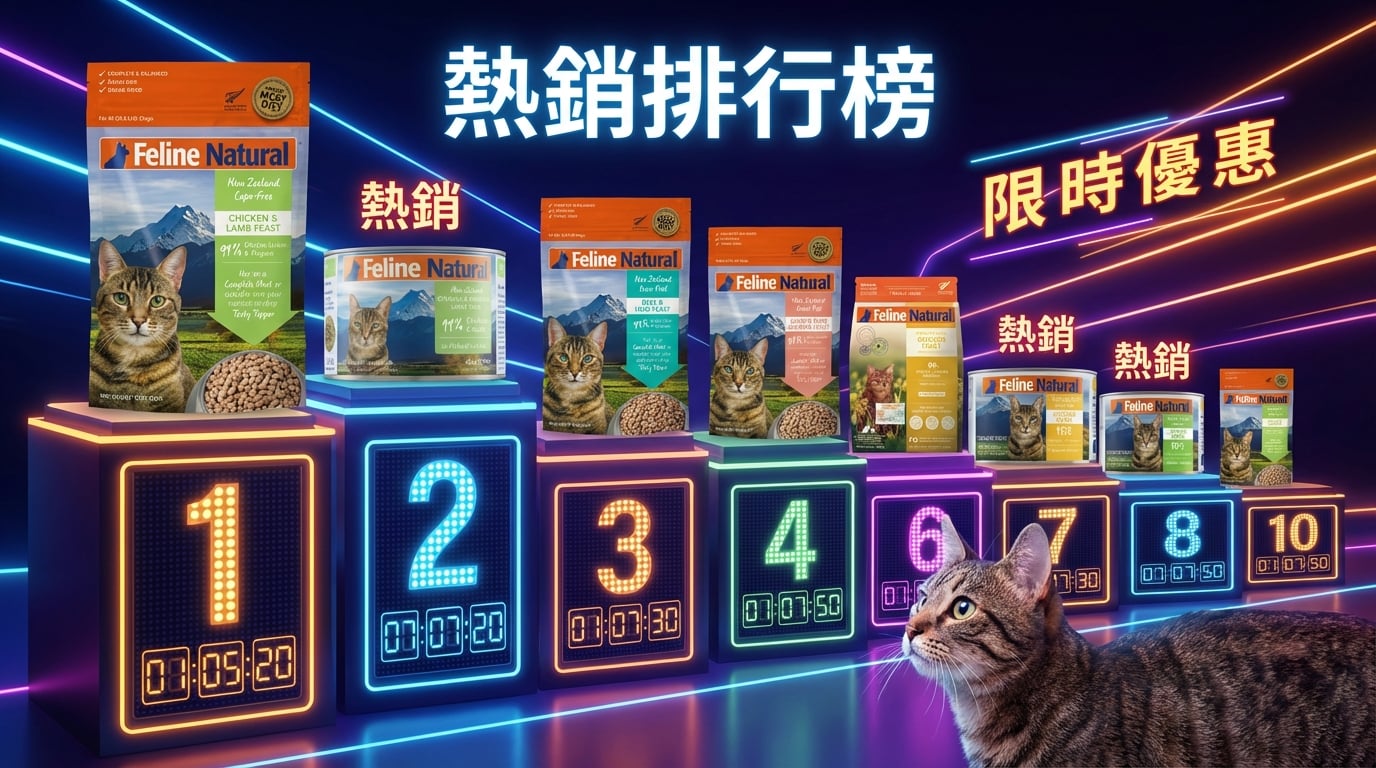 Feline Natural 熱銷排行榜，突顯明星產品高人氣與熱賣銷量。