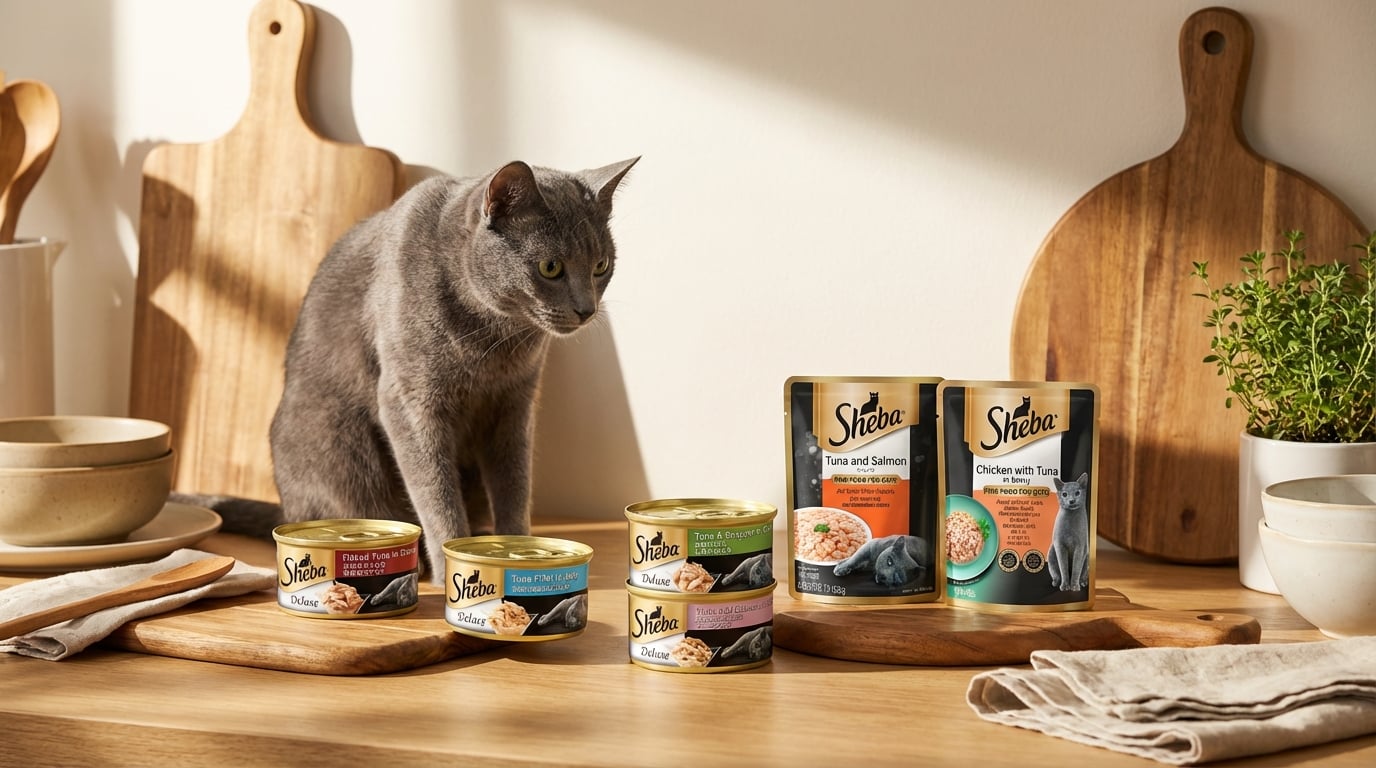 Sheba 貓用濕糧餵食示範，展示產品實際應用場景與貓咪享用美味過程。