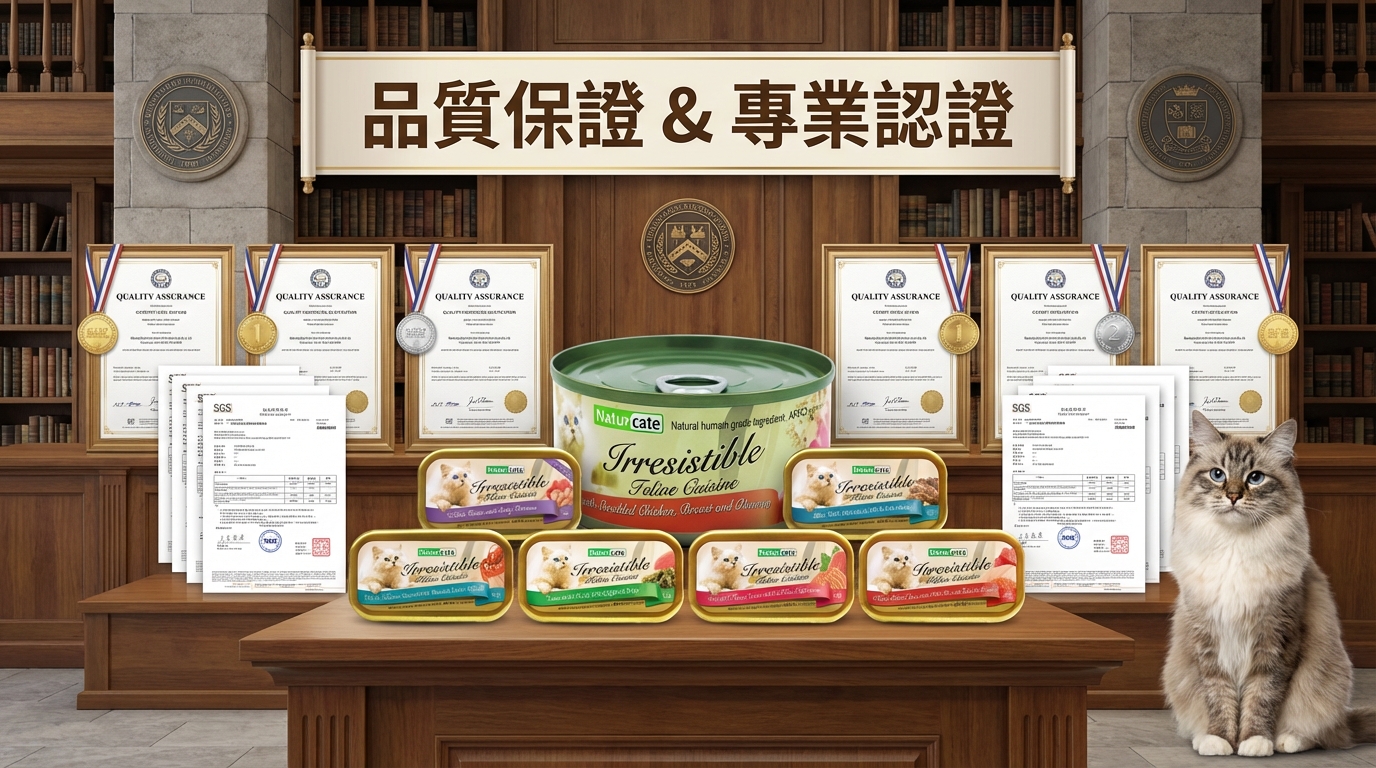 Naturcate 品質保證與專業認證，提供多項國際檢驗標章與安心購物承諾。