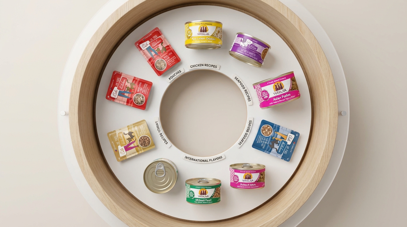 WeRuVa 寵物食品多元產品線分類導覽，提供全系列主食罐與餐包選購攻略。