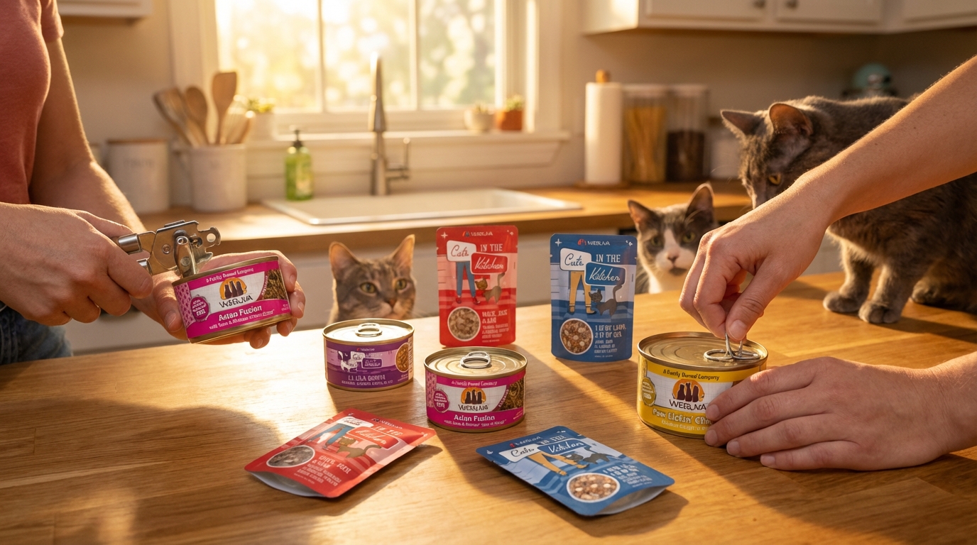 WeRuVa 寵物主食罐使用教學，呈現產品真實質地與餵食應用場景。