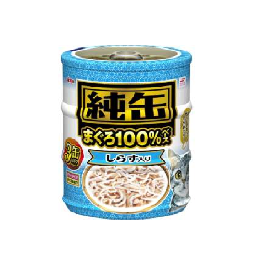 日本AIXIA 愛喜雅 貓罐頭 純缶系列 吞拿魚+白飯魚 65g 3缶入 (淺藍) (JMY3-24)