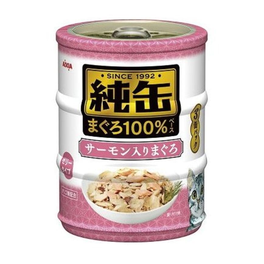 日本AIXIA 愛喜雅 貓罐頭 純缶系列 吞拿魚+三文魚 65g 3缶入 (桃紅) (JMY3-26) (TBS)