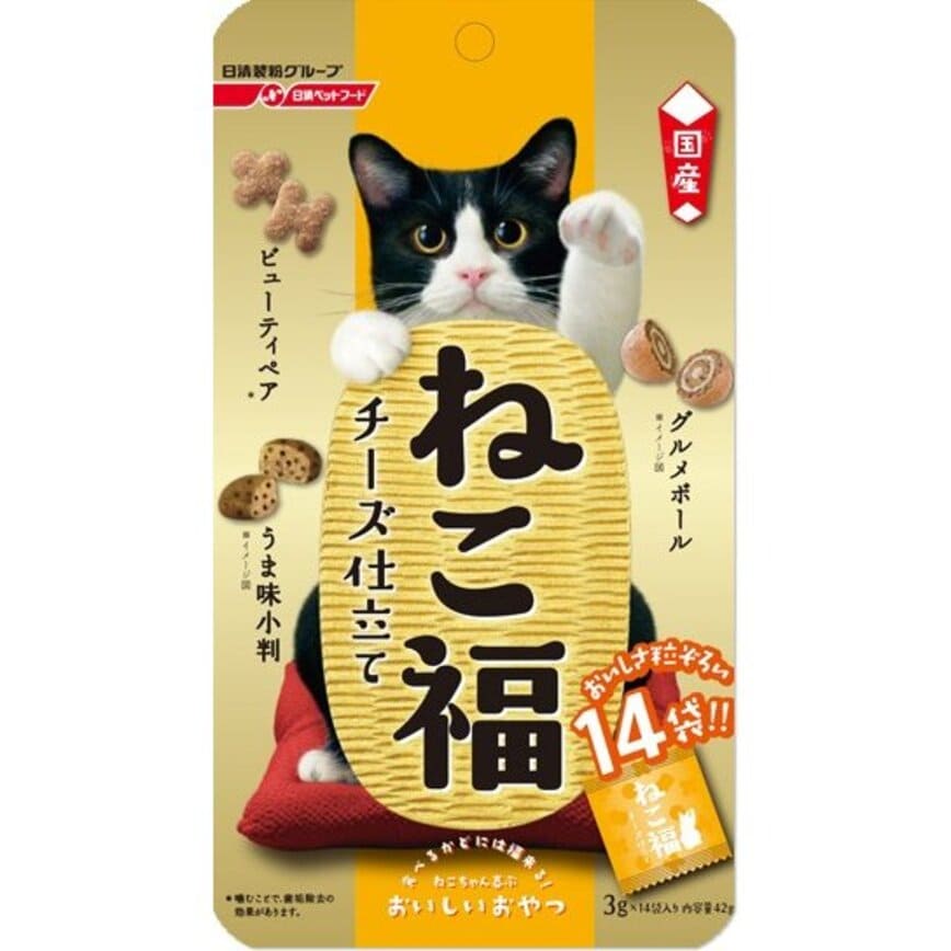 日本日清 貓零食 芝士雞肉海鮮蔬菜零食粒 3g 14袋入 (橙)