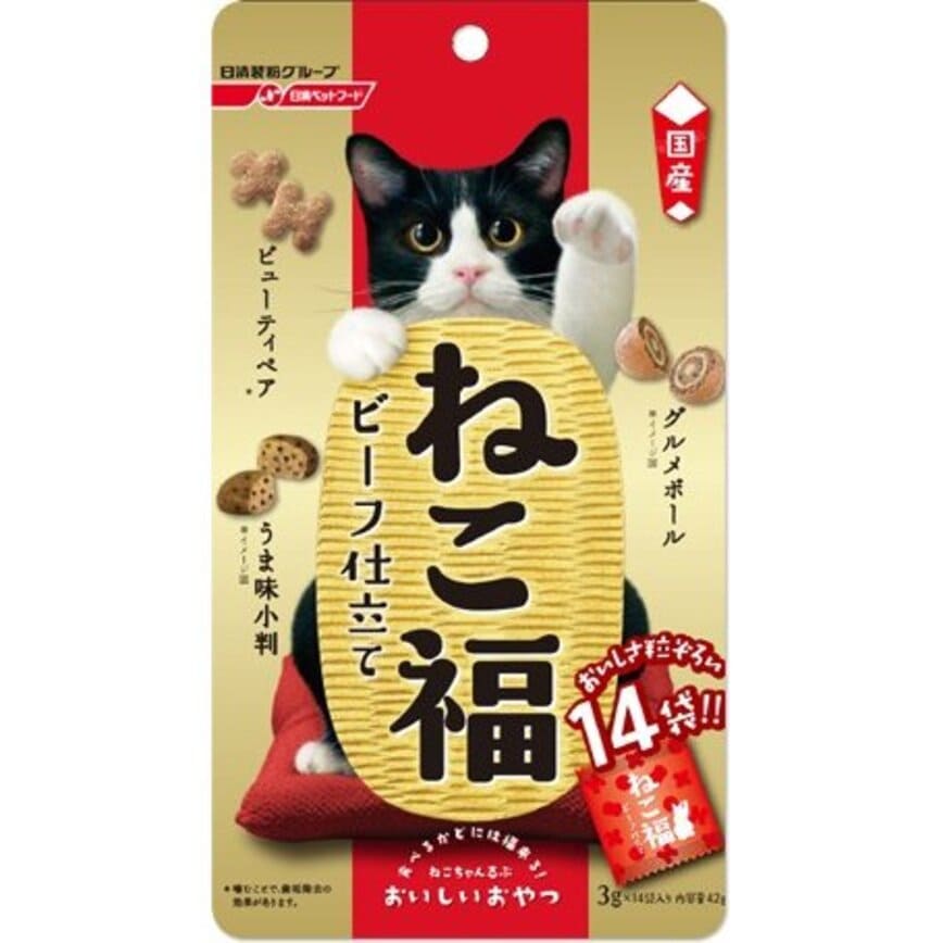 日本日清 貓零食 海鮮牛肉蔬菜零食粒 3g 14袋入 (紅)