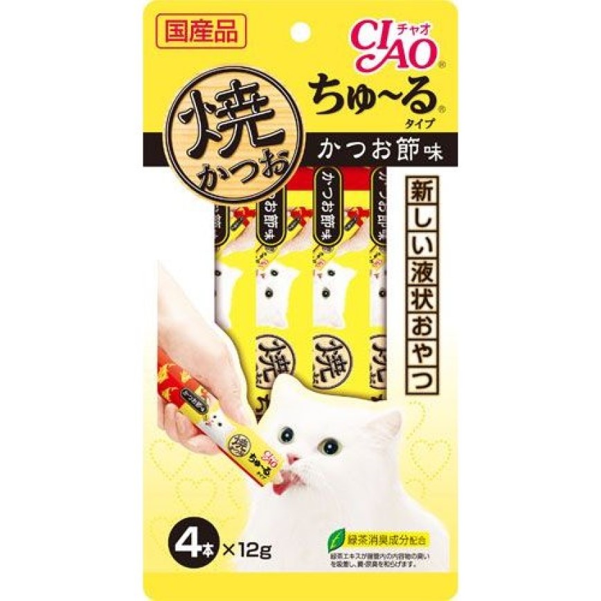 CIAO 肉泥 貓零食 燒鰹魚醬木魚肉醬 12g 4本入 (4R-104)