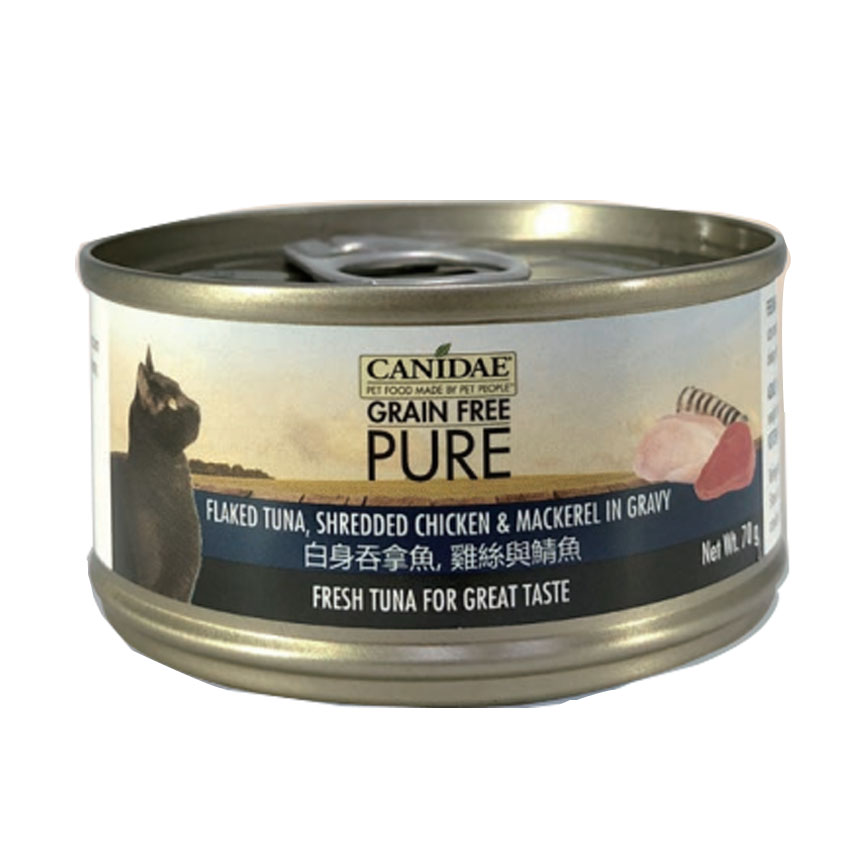 CANIDAE 咖比 PURE 貓罐頭 白身吞拿魚+雞絲及鯖魚 70g (6194)