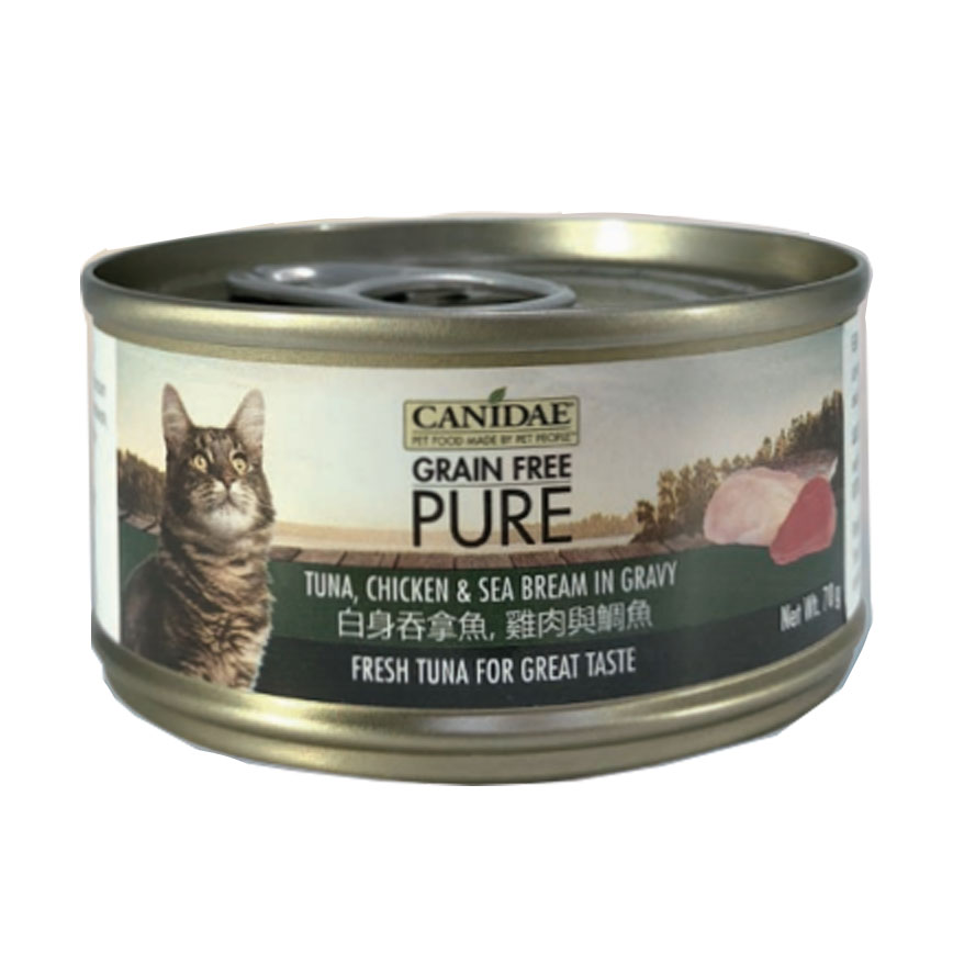 CANIDAE 咖比 PURE 貓罐頭 白身吞拿魚+雞肉及鯛魚 70g (6200)
