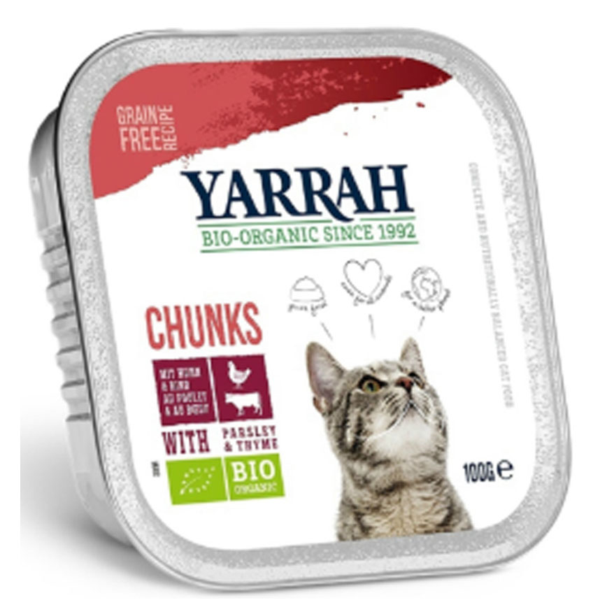 Yarrah 貓罐頭 有機雞塊 牛肉 100g (AW919022)