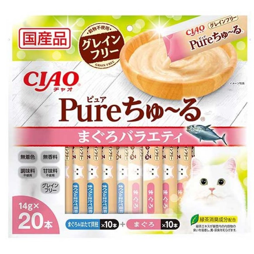 CIAO 肉泥 貓零食 Pure Chiu 天然純粹金槍魚扇貝肉醬 14g 20本袋裝 (SC-325)