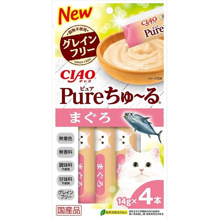 CIAO 肉泥 貓零食 Churu Pure 無添加吞拿魚肉醬 14g 4本入 (SC-321)