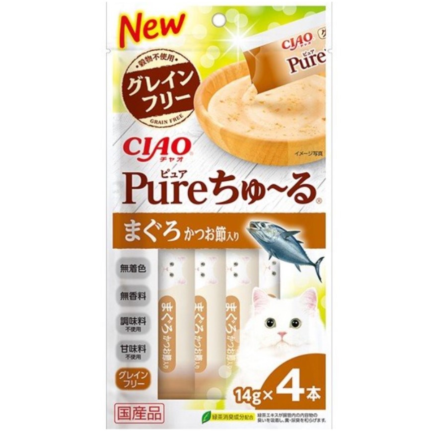 CIAO 肉泥 貓零食 Churu Pure 無添加三文魚鰹魚味 14g 4本入 (SC-330)