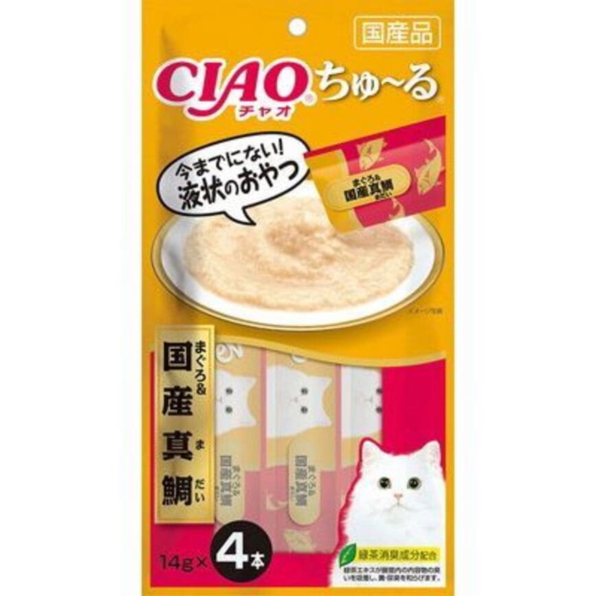 CIAO 肉泥 貓零食 國產真鯛肉醬 14g 4本入 (SC-177)