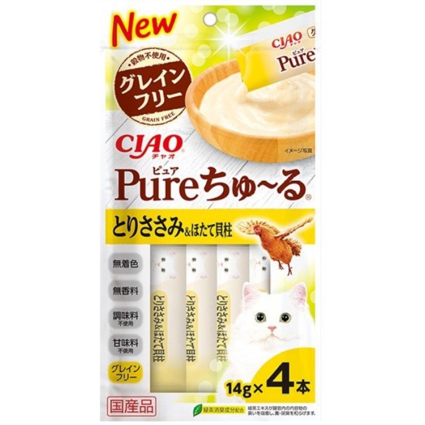 CIAO 肉泥 貓零食 Churu Pure 無添加雞肉扇貝味 14g 4本入 (SC-328)