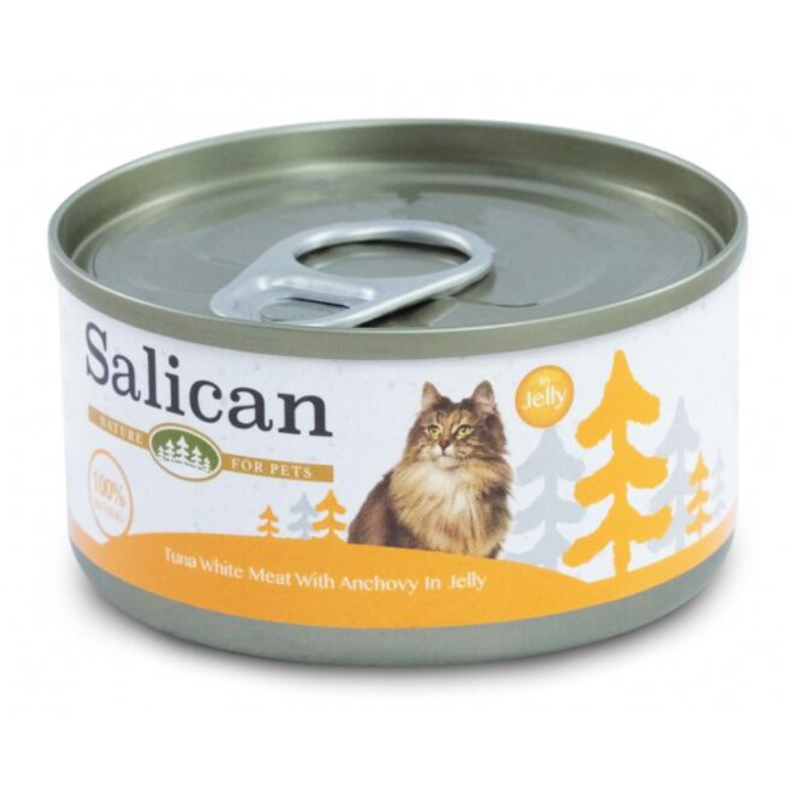 Salican 貓罐頭 白肉吞拿魚鳀魚啫喱 85g 橙 (001972)