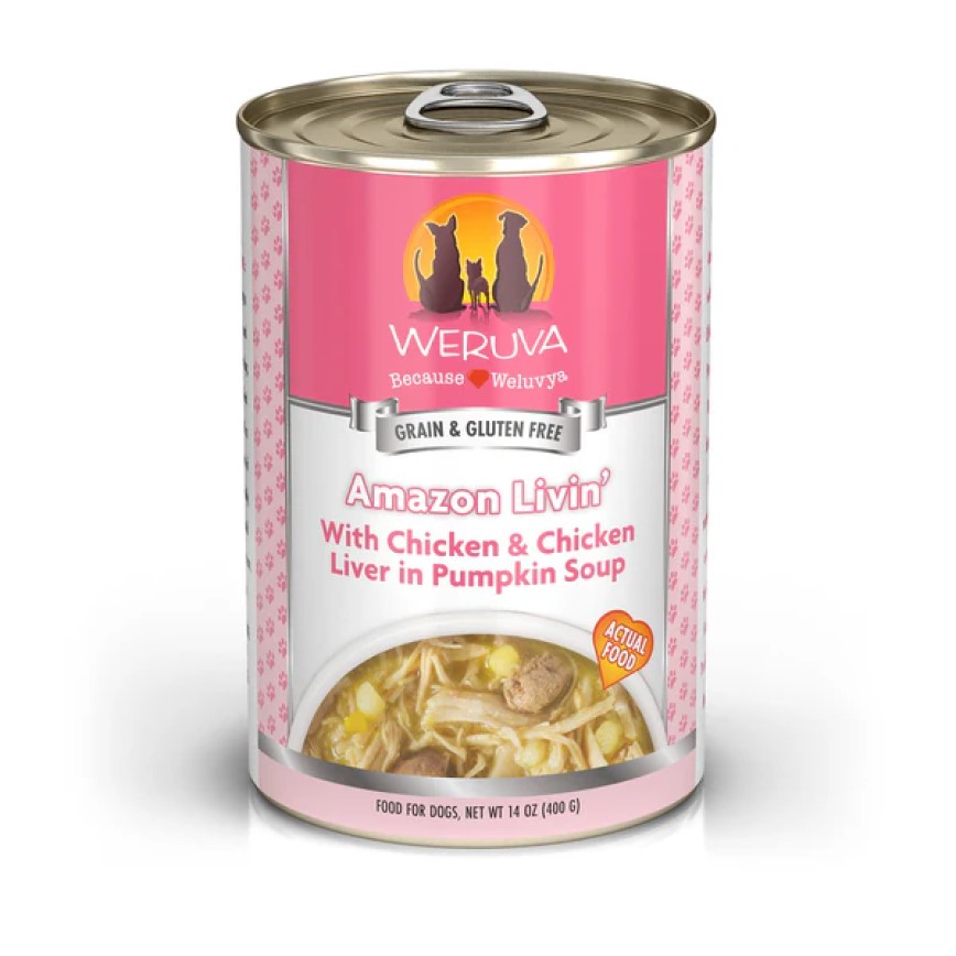 WeRuVa 狗罐頭 經典系列 無骨去皮雞胸肉+雞肝 Amazon Livin 400g (粉紅) (002615)