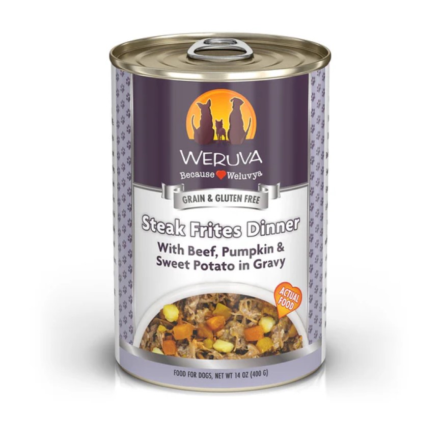 WeRuVa 狗罐頭 經典系列 澳洲牛肉+南瓜+甘薯 Steak Frites 400g (深紫) (002617)