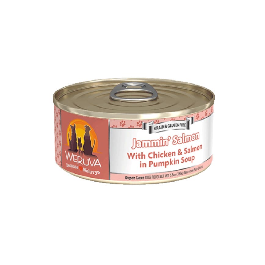 WeRuVa 狗罐頭 經典系列 無骨去皮雞胸肉+三文魚 156g (橙色) (002607)