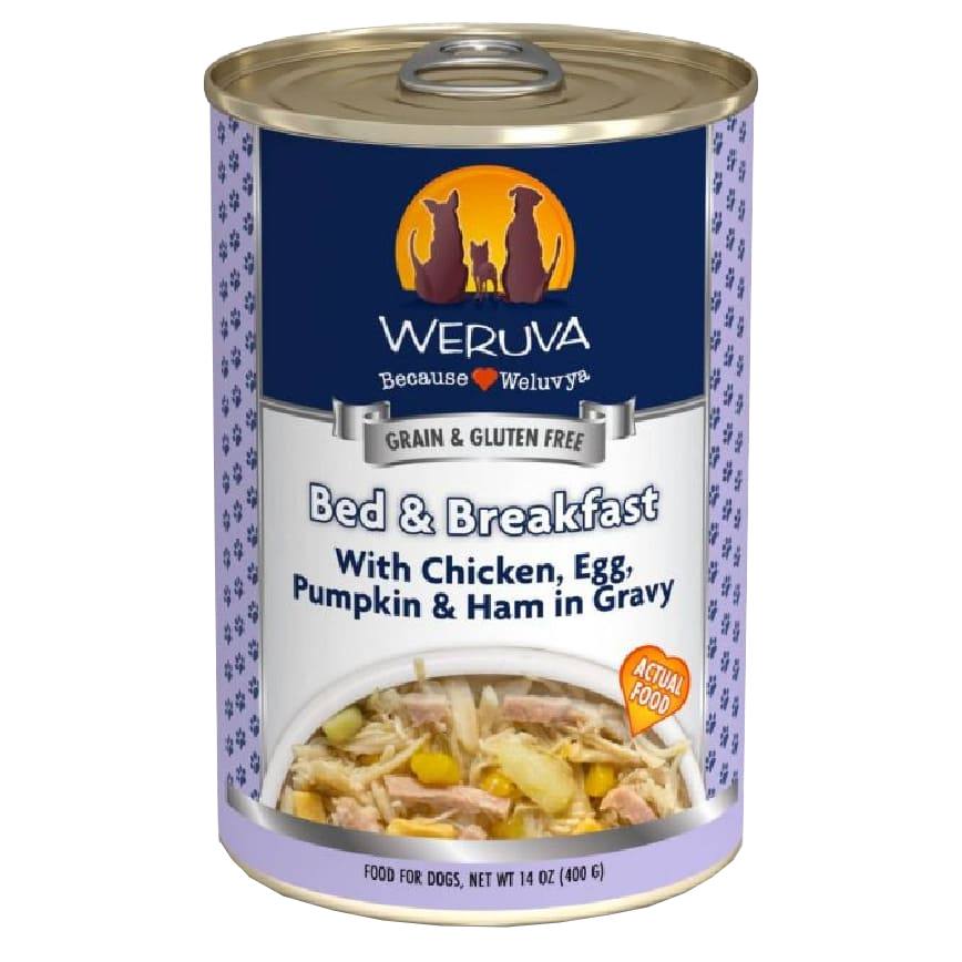 WeRuVa 狗罐頭 經典系列 無骨去皮雞胸肉+雞蛋+火腿 Bed & Breakfast 400g (淺藍) (002636)
