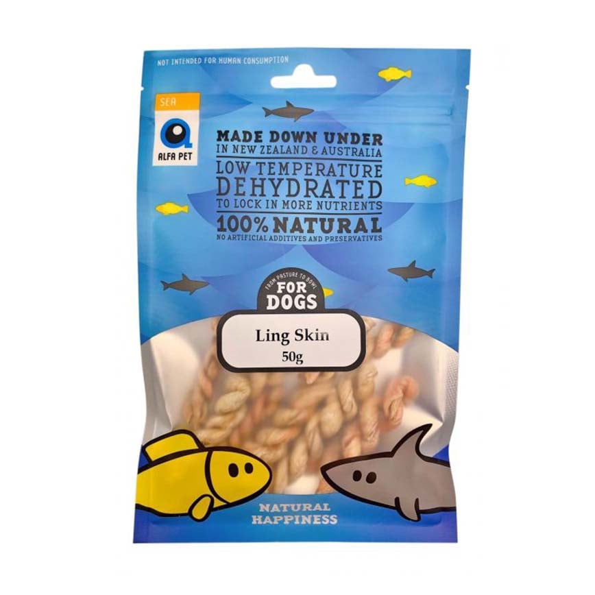 Alfa Pet 新西蘭風乾脫水無穀物 狗小食 鱈鰵魚皮 Ling Skin for Dogs 50g (0002523)