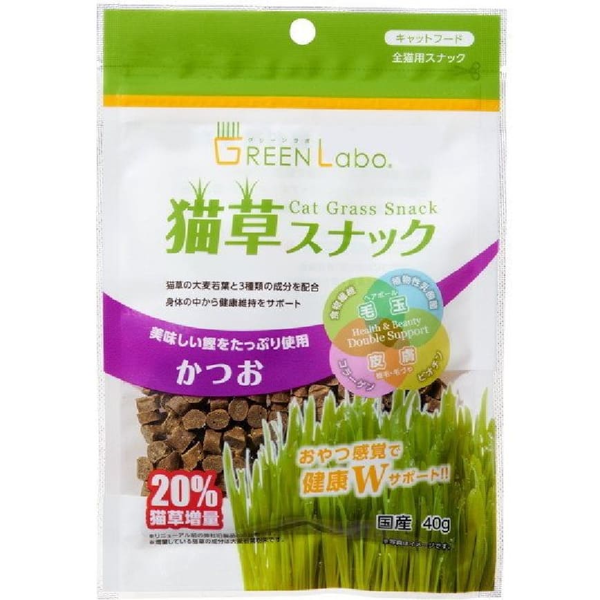 日本GREEN Labo 貓草20%增量 去毛球小食 柴魚味 40g (紫)