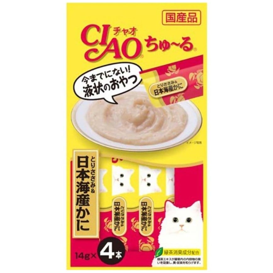 CIAO 肉泥 貓零食 雞肉+蟹肉醬 14g 4本入 (金令) (4SC-76)