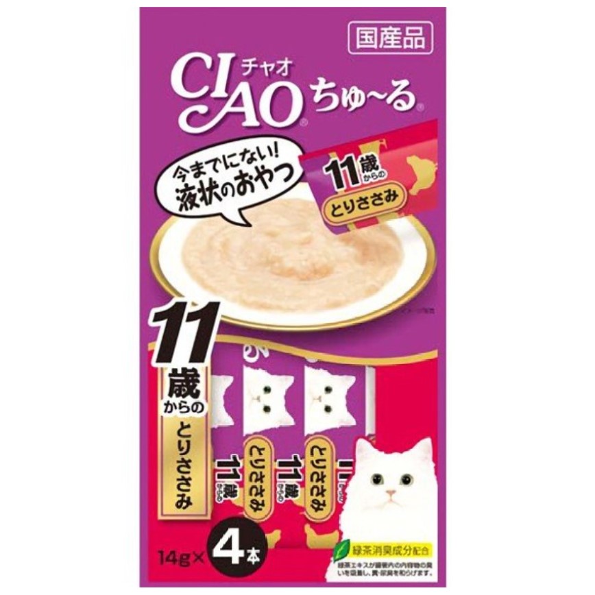 CIAO 肉泥 貓零食 11歲以上 雞肉肉醬 14g 4本入 (紫令) (4SC-78)