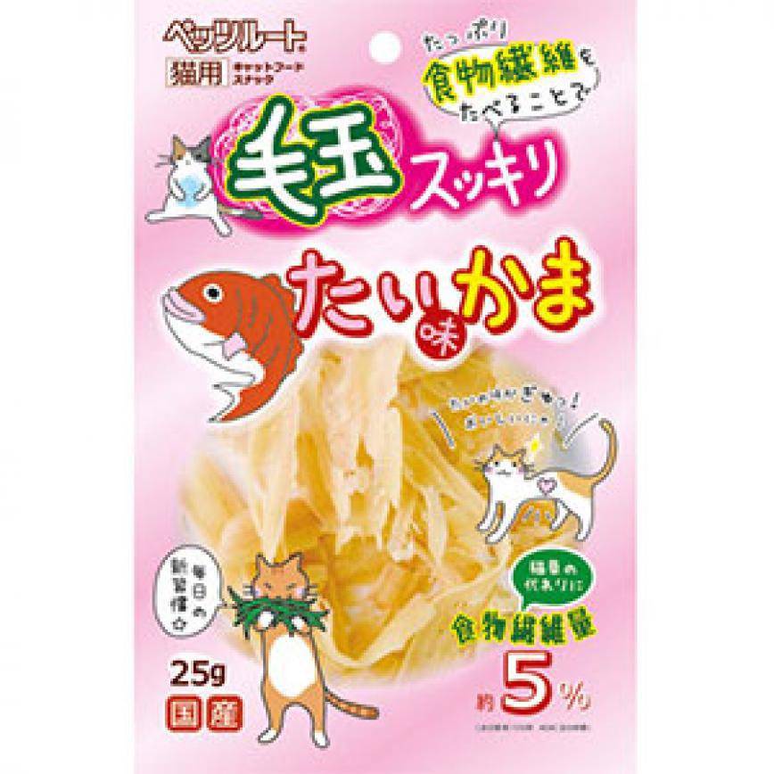 日本Petz Route 毛玉 去毛球 鯛魚絲 25g (貓用) (粉紅)