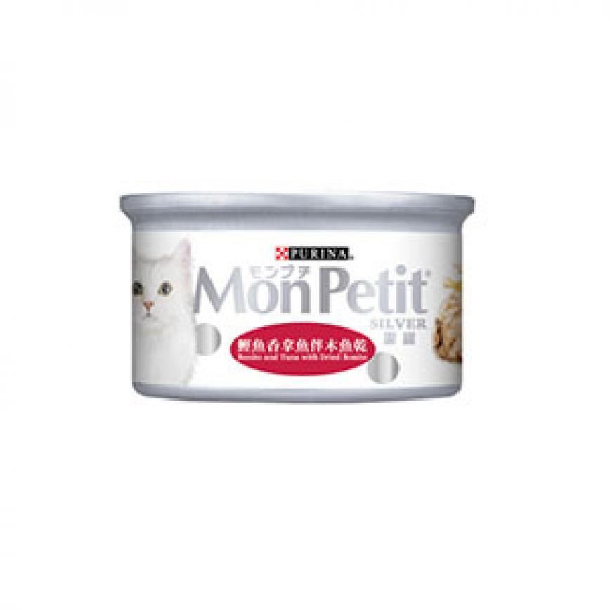 MonPetit 貓罐頭 銀罐系列 鰹魚吞拿魚伴木魚乾 80g (紅)