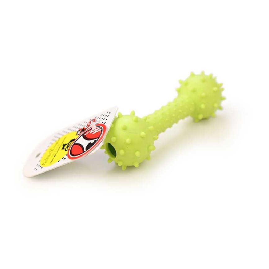 Aduck 玩具嚴選 狗玩具 橡膠啞鈴帶鈴鐺耐咬潔齒 (淺綠)