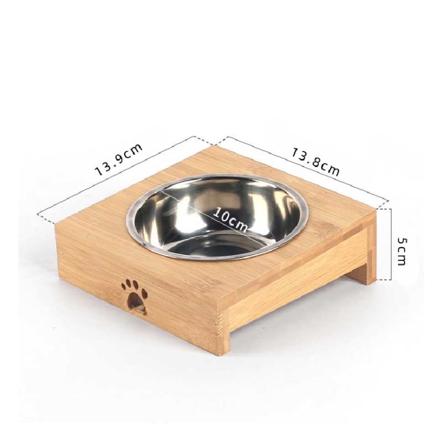 竹架寵物碗 銀色不銹鋼單碗 (貓犬用)
