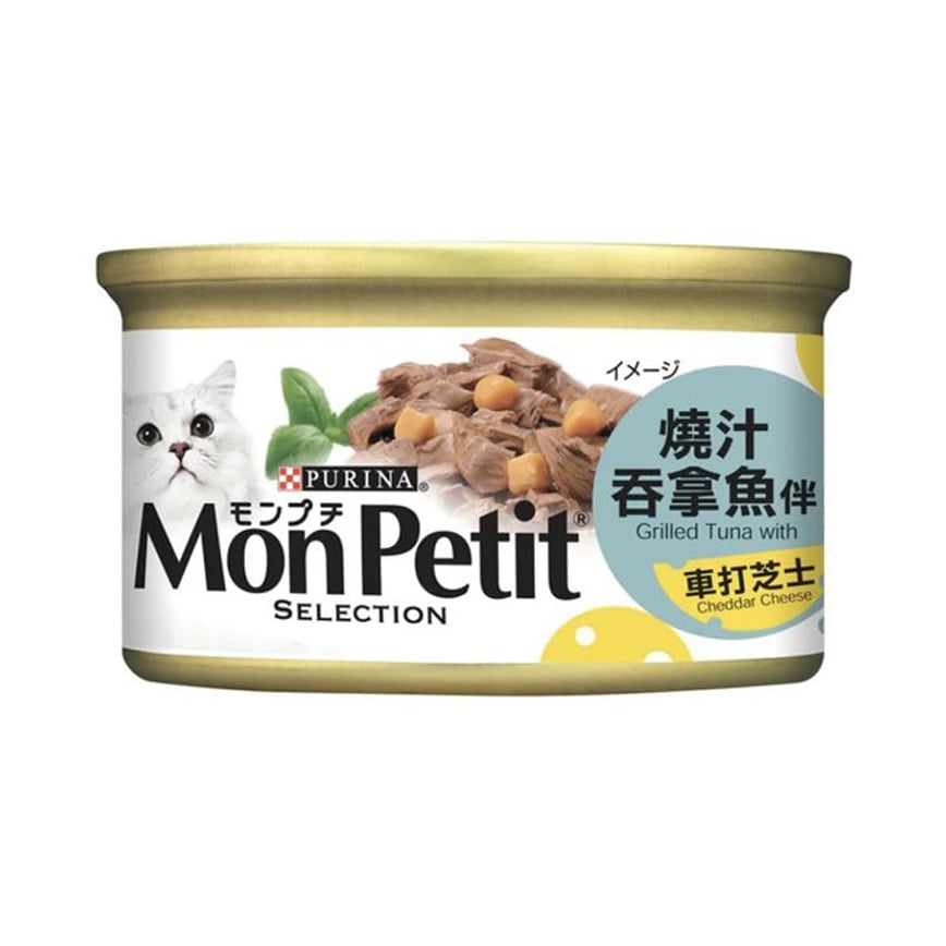 MonPetit 貓罐頭 至尊系列 燒汁吞拿魚伴車打芝士 85g (車打芝士) (粉藍黃) (12549931)