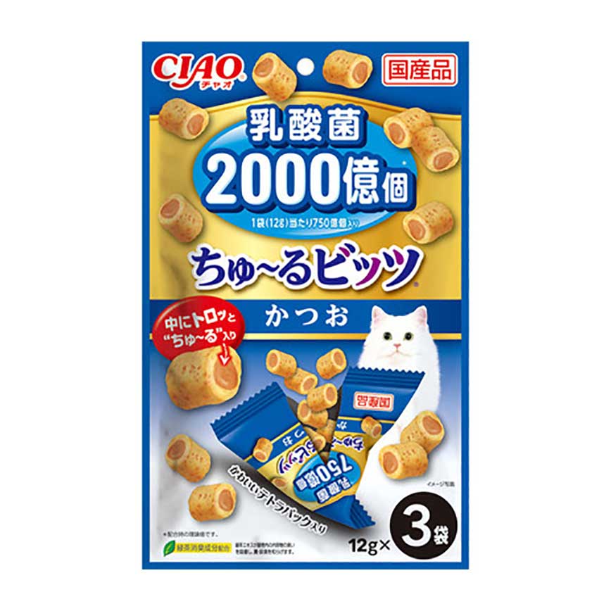 CIAO 貓零食 日本2000億個乳酸菌 鰹魚軟心零食粒 CS-202 12g 3袋入