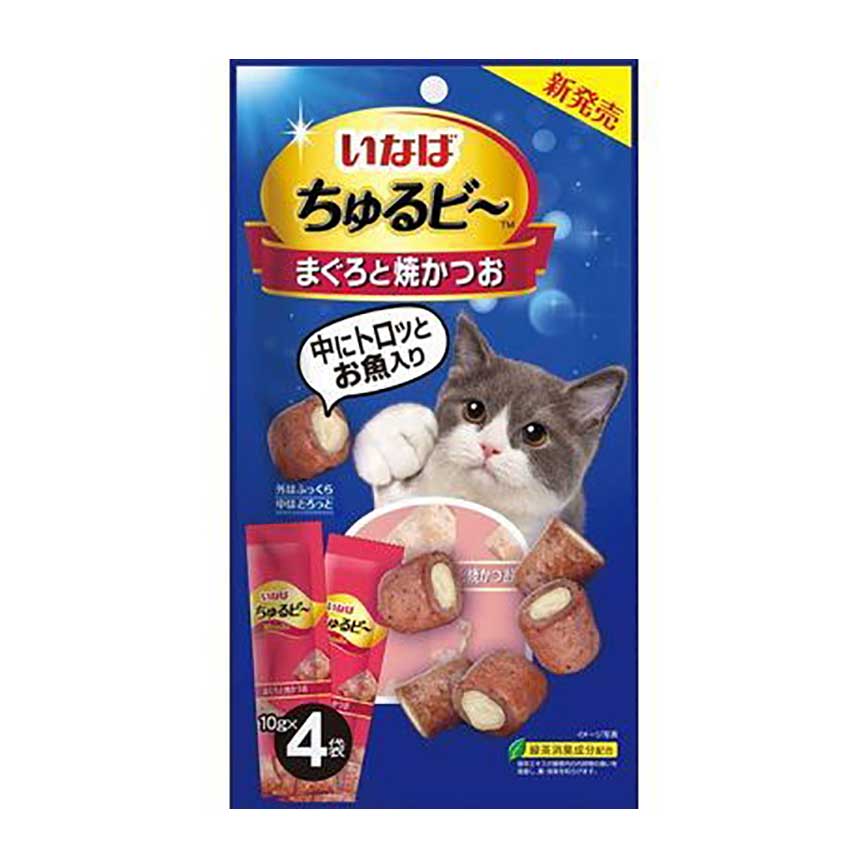 日本INABA 貓零食 金槍魚及鰹魚軟心零食粒 QSC-271 10g 4袋入 (紅)