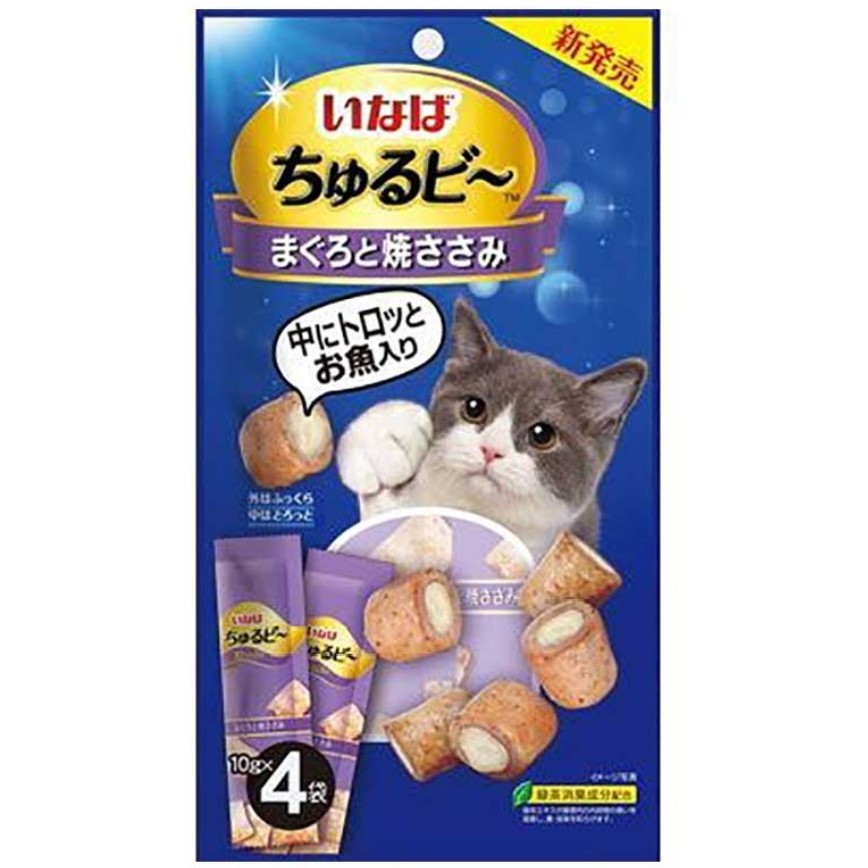 日本INABA 貓零食 雞肉及金槍魚軟心零食粒 10g 4袋入 (紫) (QSC-272)