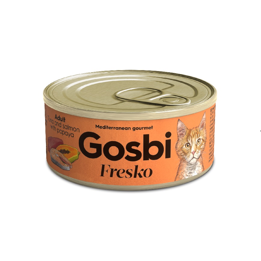 Gosbi Fresko 無穀物貓罐頭 成貓配方 吞拿魚,三文魚及木瓜 70g (GFTSP70)