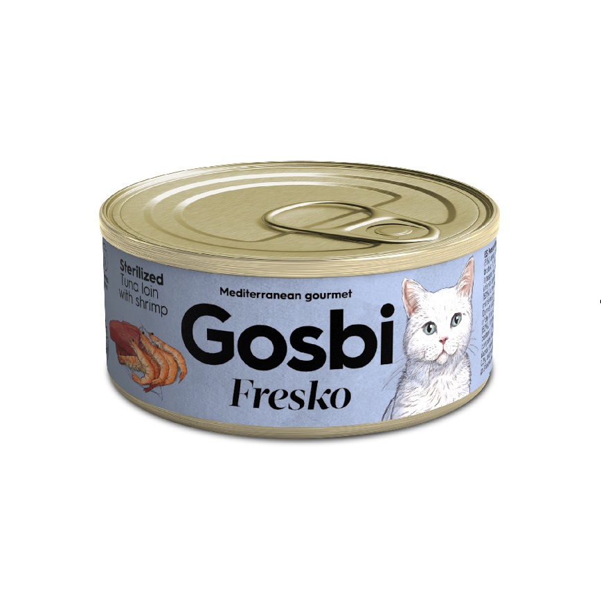 Gosbi Fresko 無穀物貓罐頭 絕育配方 吞拿魚及大蝦 70g (GFTL70)